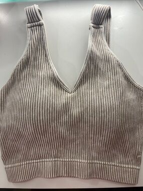 Ribbed V-Neck Tank Crop Top - Light Taupe